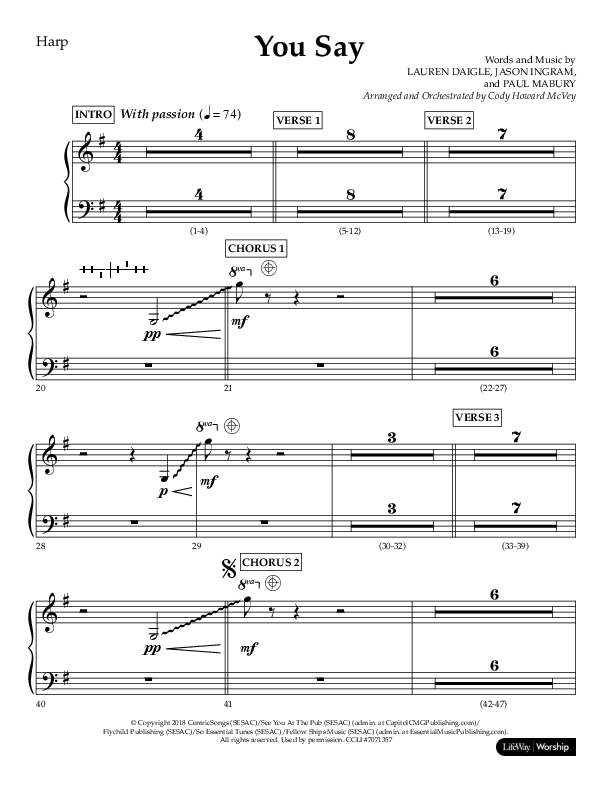 You Say (Choral Anthem SATB) Harp (Lifeway Choral / Arr. Cody McVey)