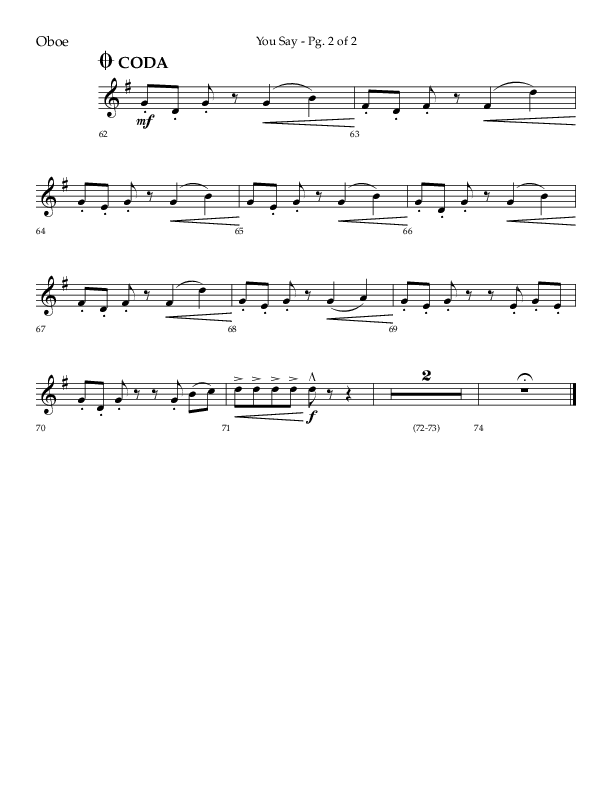 You Say (Choral Anthem SATB) Oboe (Lifeway Choral / Arr. Cody McVey)