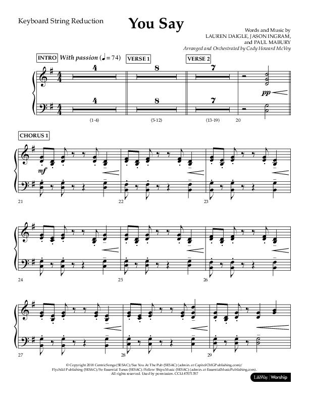 You Say (Choral Anthem SATB) String Reduction (Lifeway Choral / Arr. Cody McVey)