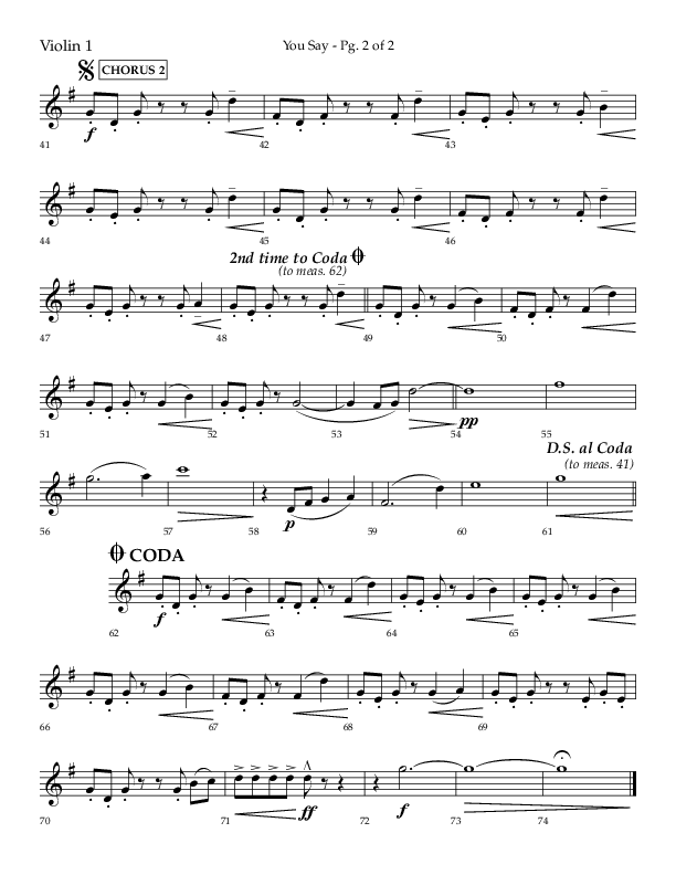 You Say (Choral Anthem SATB) Violin 1 (Lifeway Choral / Arr. Cody McVey)
