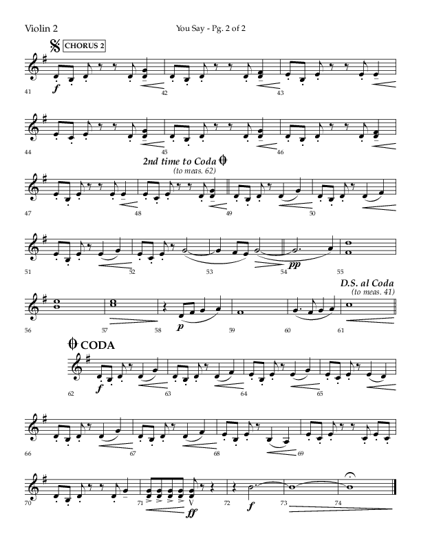 You Say (Choral Anthem SATB) Violin 2 (Lifeway Choral / Arr. Cody McVey)