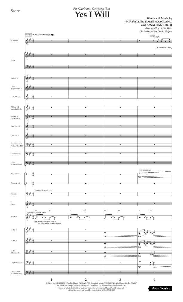 Yes I Will (Choral Anthem SATB) Orchestration (Lifeway Choral / Arr. David Wise / Orch. David Shipps)