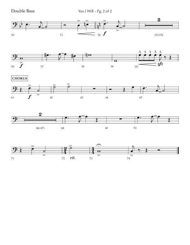 Yes I Will (Choral Anthem SATB) Double Bass (Lifeway Choral / Arr. David Wise / Orch. David Shipps)