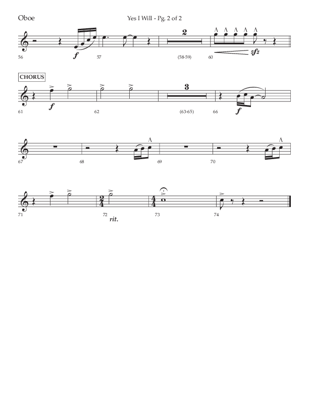 Yes I Will (Choral Anthem SATB) Oboe (Lifeway Choral / Arr. David Wise / Orch. David Shipps)