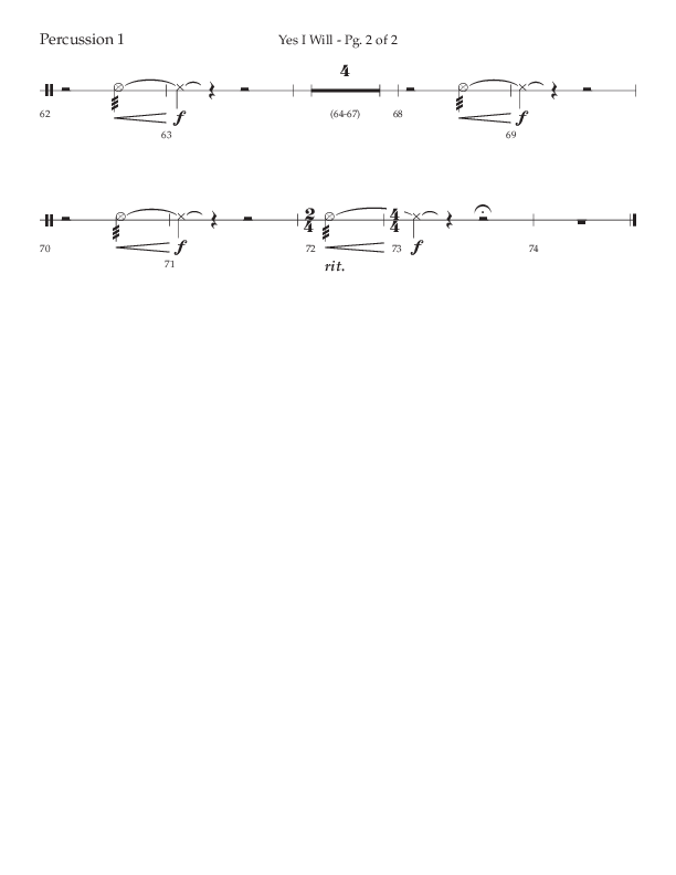 Yes I Will (Choral Anthem SATB) Percussion 1/2 (Lifeway Choral / Arr. David Wise / Orch. David Shipps)