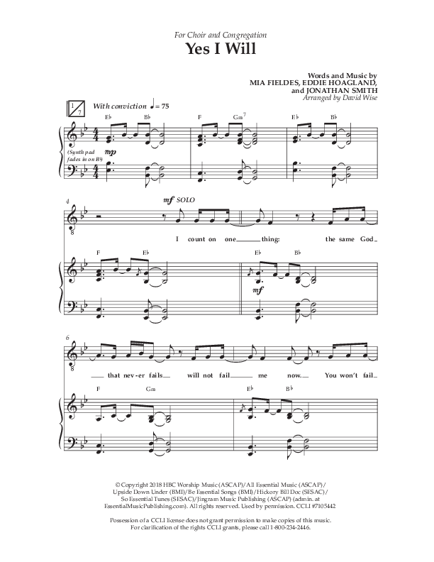 Yes I Will (Choral Anthem SATB) Anthem (SATB/Piano) (Lifeway Choral / Arr. David Wise / Orch. David Shipps)