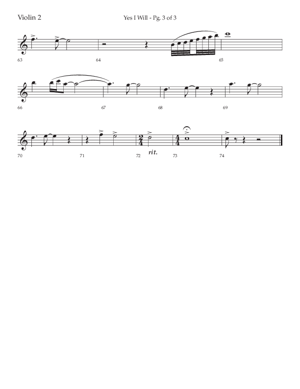 Yes I Will (Choral Anthem SATB) Violin 2 (Lifeway Choral / Arr. David Wise / Orch. David Shipps)