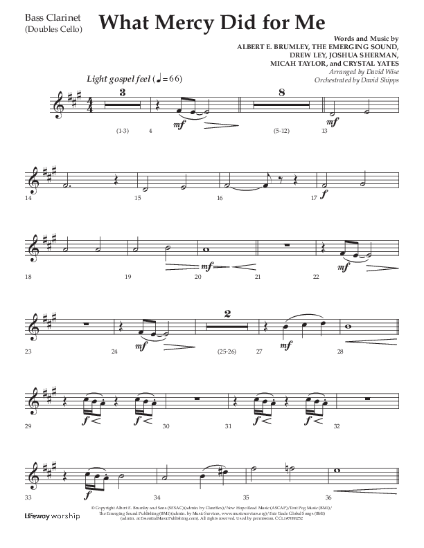 What Mercy Did For Me (Choral Anthem SATB) Bass Clarinet (Lifeway Choral / Arr. David Wise / Orch. David Shipps)