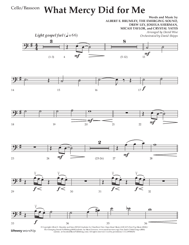 What Mercy Did For Me (Choral Anthem SATB) Cello (Lifeway Choral / Arr. David Wise / Orch. David Shipps)