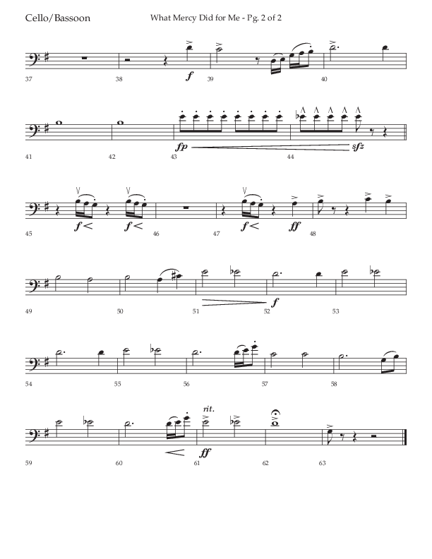 What Mercy Did For Me (Choral Anthem SATB) Cello (Lifeway Choral / Arr. David Wise / Orch. David Shipps)