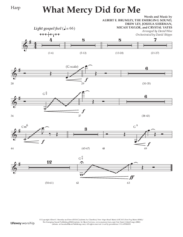 What Mercy Did For Me (Choral Anthem SATB) Harp (Lifeway Choral / Arr. David Wise / Orch. David Shipps)