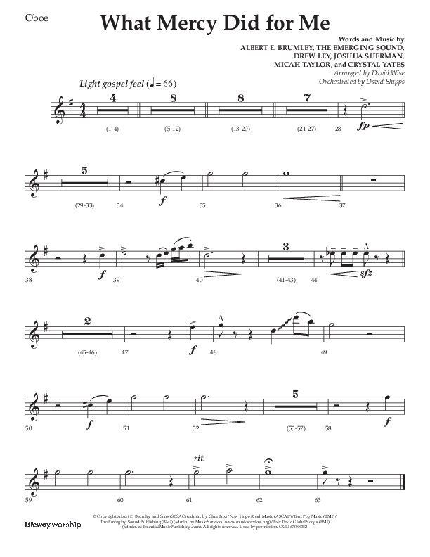 What Mercy Did For Me (Choral Anthem SATB) Oboe (Lifeway Choral / Arr. David Wise / Orch. David Shipps)