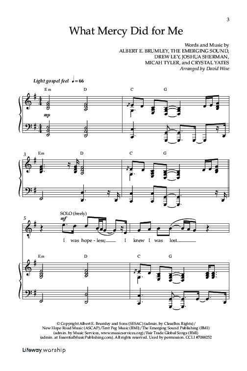 What Mercy Did For Me (Choral Anthem SATB) Anthem (SATB/Piano) (Lifeway Choral / Arr. David Wise / Orch. David Shipps)