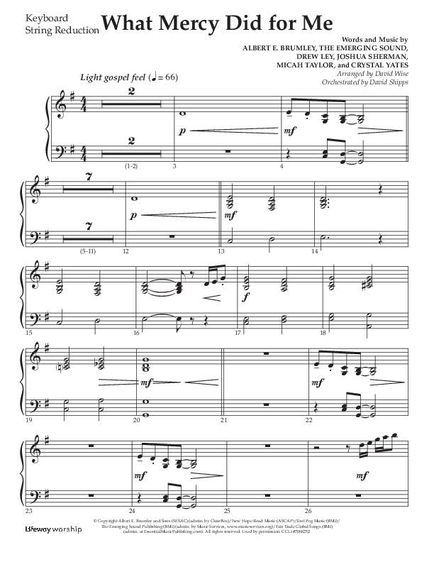 What Mercy Did For Me (Choral Anthem SATB) String Reduction (Lifeway Choral / Arr. David Wise / Orch. David Shipps)