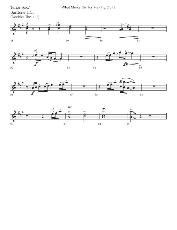 What Mercy Did For Me (Choral Anthem SATB) Tenor Sax/Baritone T.C. (Lifeway Choral / Arr. David Wise / Orch. David Shipps)