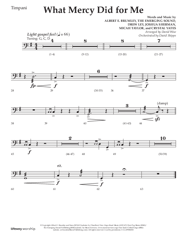 What Mercy Did For Me (Choral Anthem SATB) Timpani (Lifeway Choral / Arr. David Wise / Orch. David Shipps)