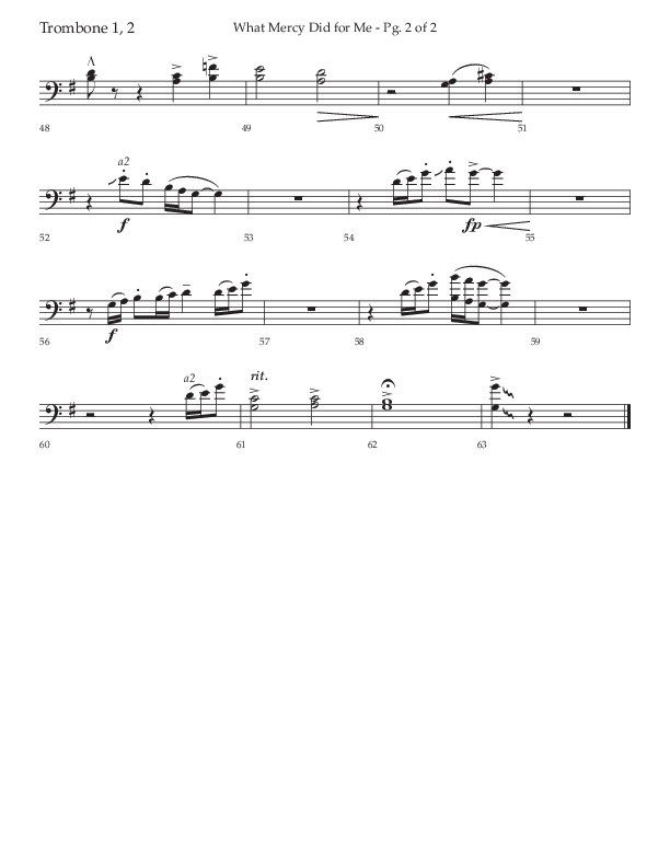 What Mercy Did For Me (Choral Anthem SATB) Trombone 1/2 (Lifeway Choral / Arr. David Wise / Orch. David Shipps)