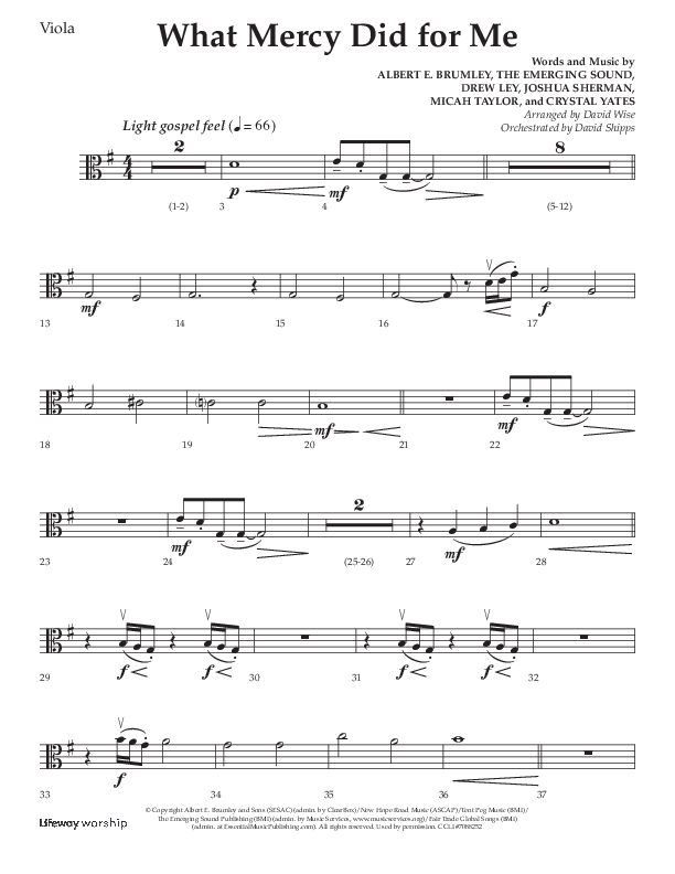 What Mercy Did For Me (Choral Anthem SATB) Viola (Lifeway Choral / Arr. David Wise / Orch. David Shipps)