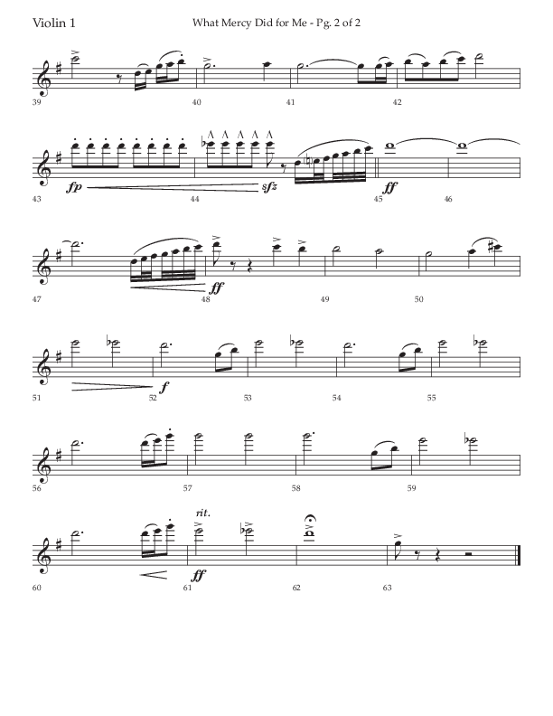 What Mercy Did For Me (Choral Anthem SATB) Violin 1 (Lifeway Choral / Arr. David Wise / Orch. David Shipps)