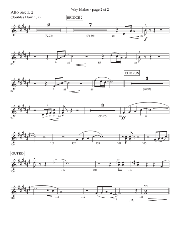 Way Maker (Choral Anthem SATB) Alto Sax 1/2 (Lifeway Choral / Arr. Kirk Kirkland / Orch. Daniel Boundaczuk)