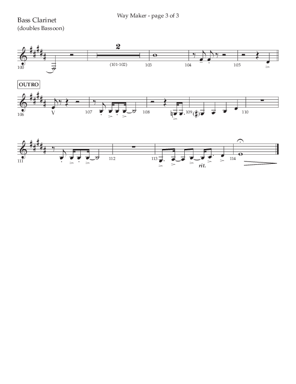 Way Maker (Choral Anthem SATB) Bass Clarinet (Lifeway Choral / Arr. Kirk Kirkland / Orch. Daniel Boundaczuk)