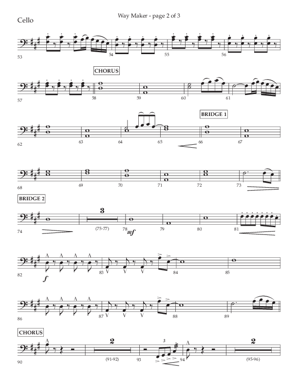 Way Maker (Choral Anthem SATB) Cello (Lifeway Choral / Arr. Kirk Kirkland / Orch. Daniel Boundaczuk)