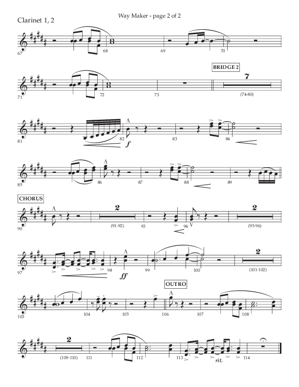 Way Maker (Choral Anthem SATB) Clarinet 1/2 (Lifeway Choral / Arr. Kirk Kirkland / Orch. Daniel Boundaczuk)