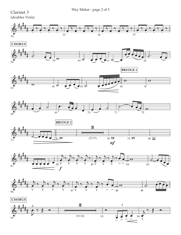 Way Maker (Choral Anthem SATB) Clarinet 3 (Lifeway Choral / Arr. Kirk Kirkland / Orch. Daniel Boundaczuk)