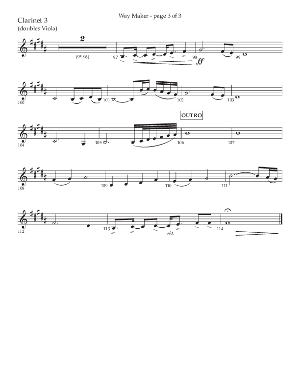 Way Maker (Choral Anthem SATB) Clarinet 3 (Lifeway Choral / Arr. Kirk Kirkland / Orch. Daniel Boundaczuk)