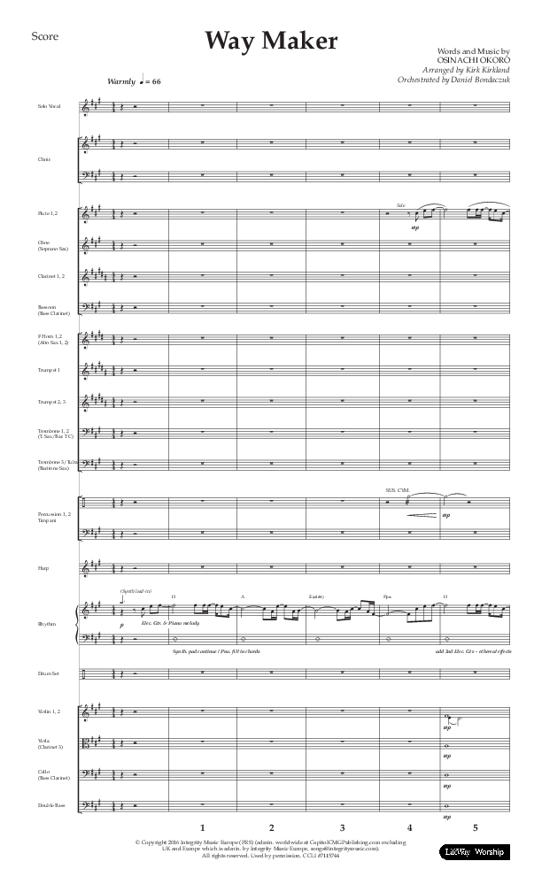 Way Maker (Choral Anthem SATB) Conductor's Score (Lifeway Choral / Arr. Kirk Kirkland / Orch. Daniel Boundaczuk)