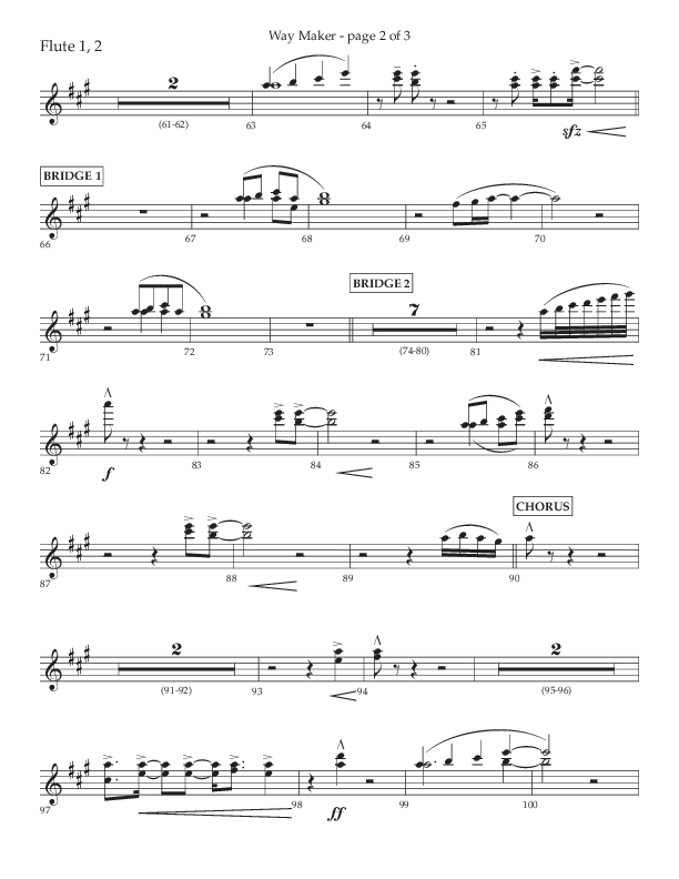 Way Maker (Choral Anthem SATB) Flute 1/2 (Lifeway Choral / Arr. Kirk Kirkland / Orch. Daniel Boundaczuk)
