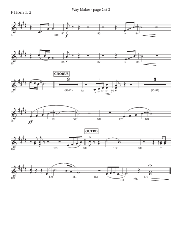 Way Maker (Choral Anthem SATB) French Horn 1/2 (Lifeway Choral / Arr. Kirk Kirkland / Orch. Daniel Boundaczuk)