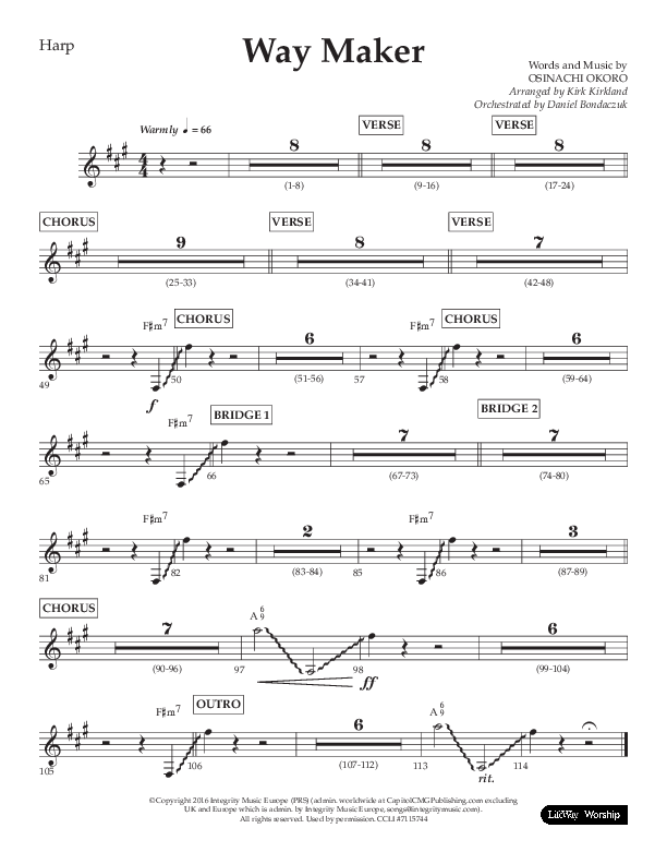 Way Maker (Choral Anthem SATB) Harp (Lifeway Choral / Arr. Kirk Kirkland / Orch. Daniel Boundaczuk)