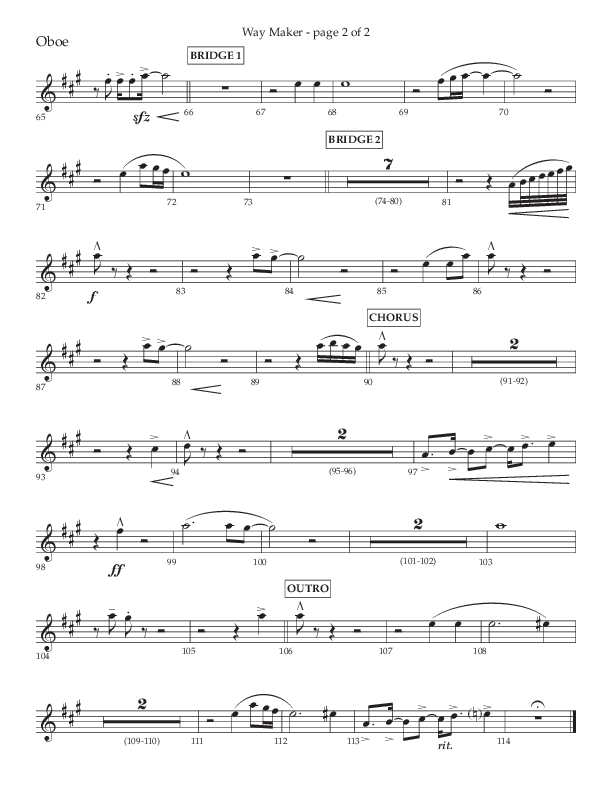 Way Maker (Choral Anthem SATB) Oboe (Lifeway Choral / Arr. Kirk Kirkland / Orch. Daniel Boundaczuk)