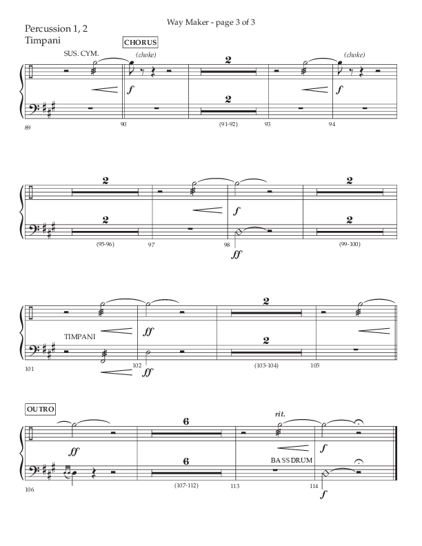 Way Maker (Choral Anthem SATB) Percussion 1/2 (Lifeway Choral / Arr. Kirk Kirkland / Orch. Daniel Boundaczuk)