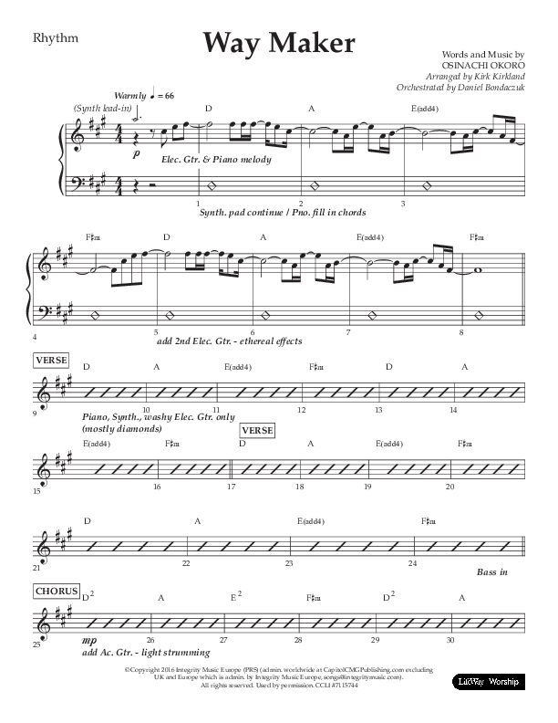 Way Maker (Choral Anthem SATB) Lead Melody & Rhythm (Lifeway Choral / Arr. Kirk Kirkland / Orch. Daniel Boundaczuk)
