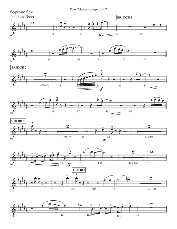 Way Maker (Choral Anthem SATB) Soprano Sax (Lifeway Choral / Arr. Kirk Kirkland / Orch. Daniel Boundaczuk)