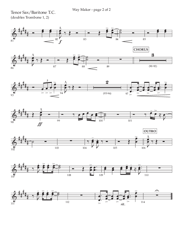 Way Maker (Choral Anthem SATB) Tenor Sax/Baritone T.C. (Lifeway Choral / Arr. Kirk Kirkland / Orch. Daniel Boundaczuk)