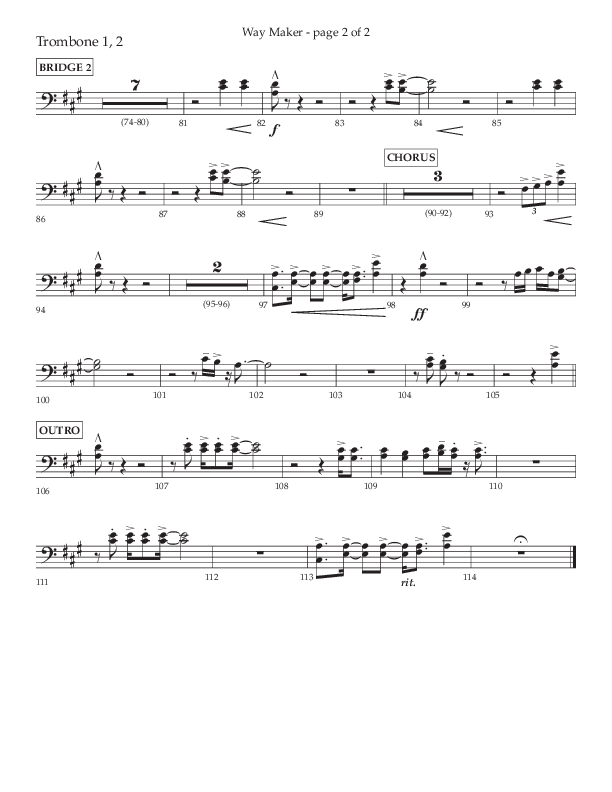 Way Maker (Choral Anthem SATB) Trombone 1/2 (Lifeway Choral / Arr. Kirk Kirkland / Orch. Daniel Boundaczuk)