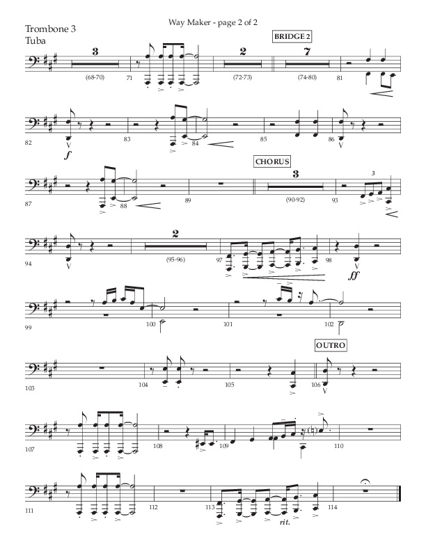 Way Maker (Choral Anthem SATB) Trombone 3 (Lifeway Choral / Arr. Kirk Kirkland / Orch. Daniel Boundaczuk)