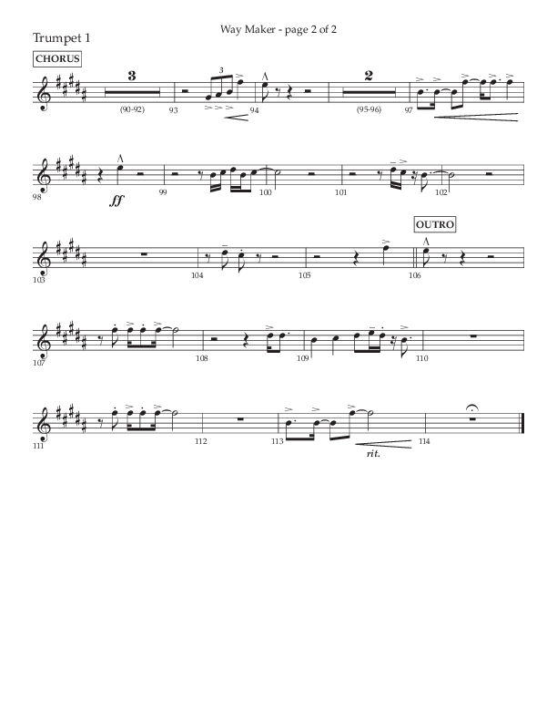Way Maker (Choral Anthem SATB) Trumpet 1 (Lifeway Choral / Arr. Kirk Kirkland / Orch. Daniel Boundaczuk)