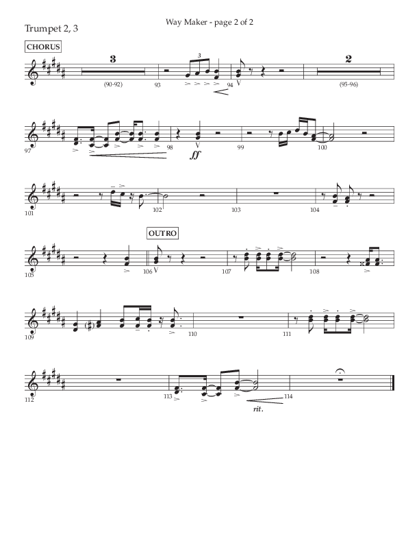 Way Maker (Choral Anthem SATB) Trumpet 2/3 (Lifeway Choral / Arr. Kirk Kirkland / Orch. Daniel Boundaczuk)