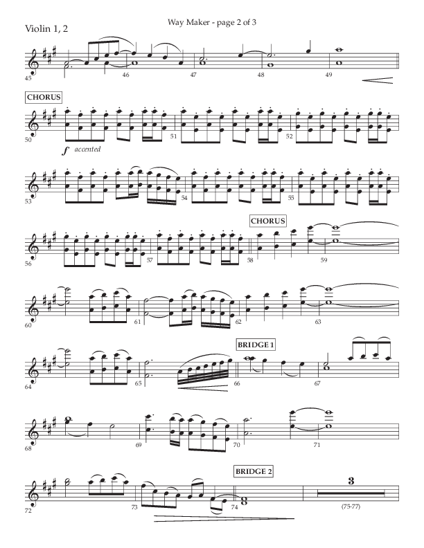 Way Maker (Choral Anthem SATB) Violin 1/2 (Lifeway Choral / Arr. Kirk Kirkland / Orch. Daniel Boundaczuk)