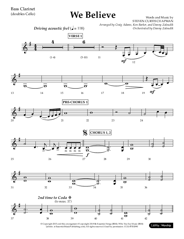 We Believe (Choral Anthem SATB) Bass Clarinet (Lifeway Choral / Arr. Danny Zaloudik)
