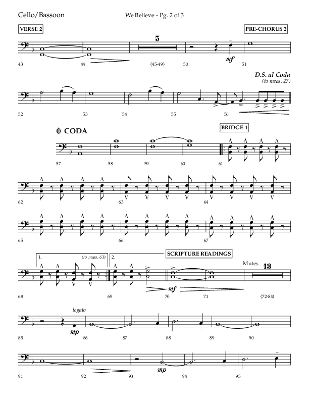 We Believe (Choral Anthem SATB) Cello (Lifeway Choral / Arr. Danny Zaloudik)