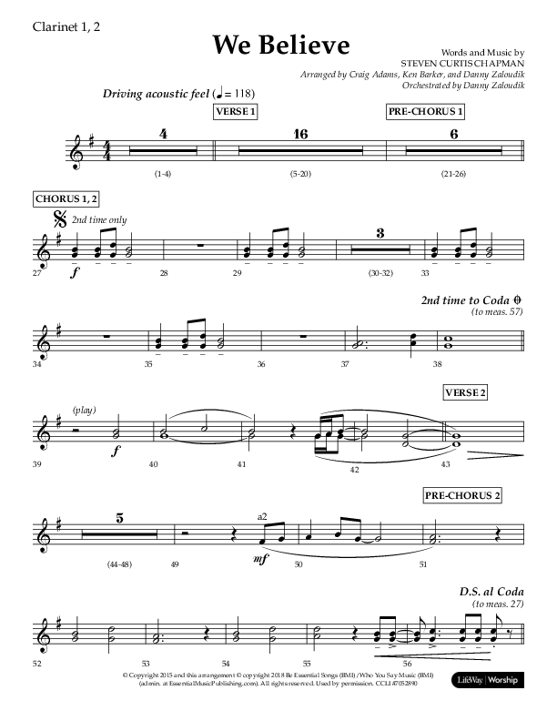 We Believe (Choral Anthem SATB) Clarinet 1/2 (Lifeway Choral / Arr. Danny Zaloudik)