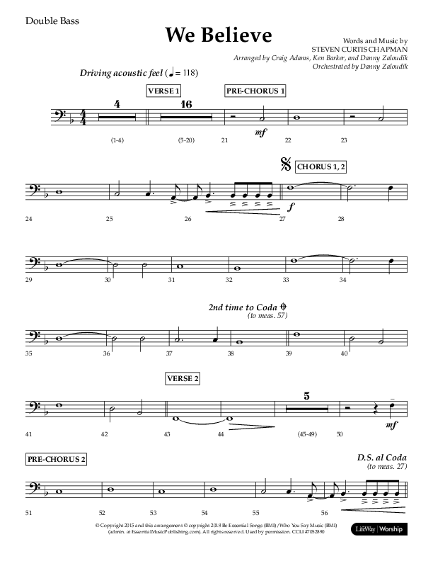 We Believe (Choral Anthem SATB) Double Bass (Lifeway Choral / Arr. Danny Zaloudik)