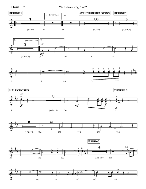 We Believe (Choral Anthem SATB) French Horn 1/2 (Lifeway Choral / Arr. Danny Zaloudik)