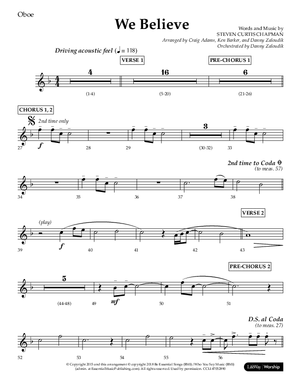 We Believe (Choral Anthem SATB) Oboe (Lifeway Choral / Arr. Danny Zaloudik)