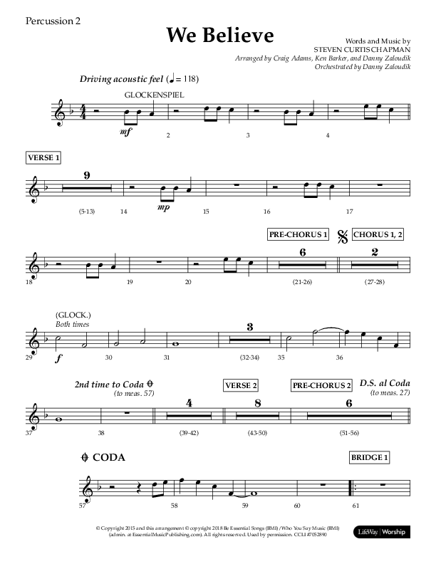 We Believe (Choral Anthem SATB) Percussion (Lifeway Choral / Arr. Danny Zaloudik)